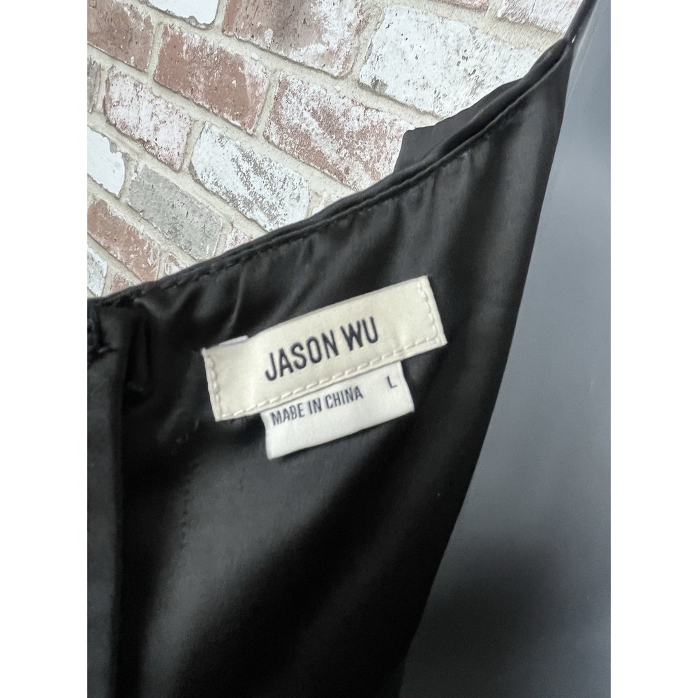JASON WU Black Satin Corset Boning Bustier‎ Front Slit Midi Zip Dress L - Picture 11 of 13